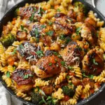 Skillet Chicken Thighs with Broccoli Cheddar Orzo