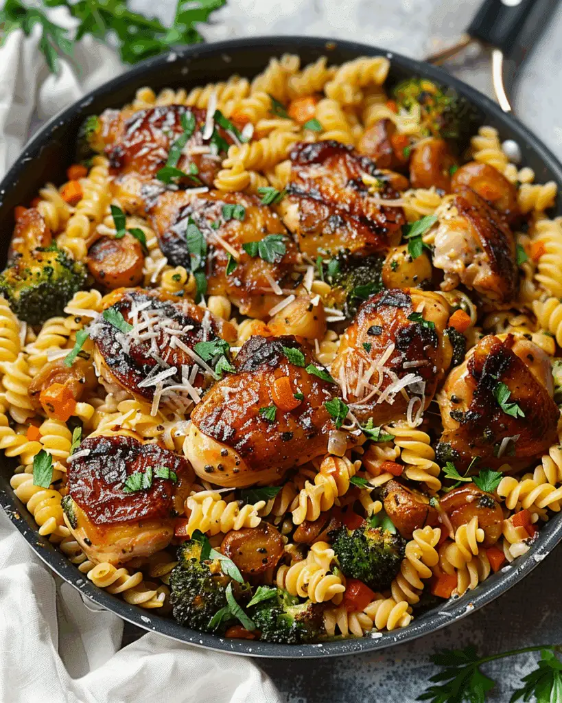 Skillet Chicken Thighs with Broccoli Cheddar Orzo