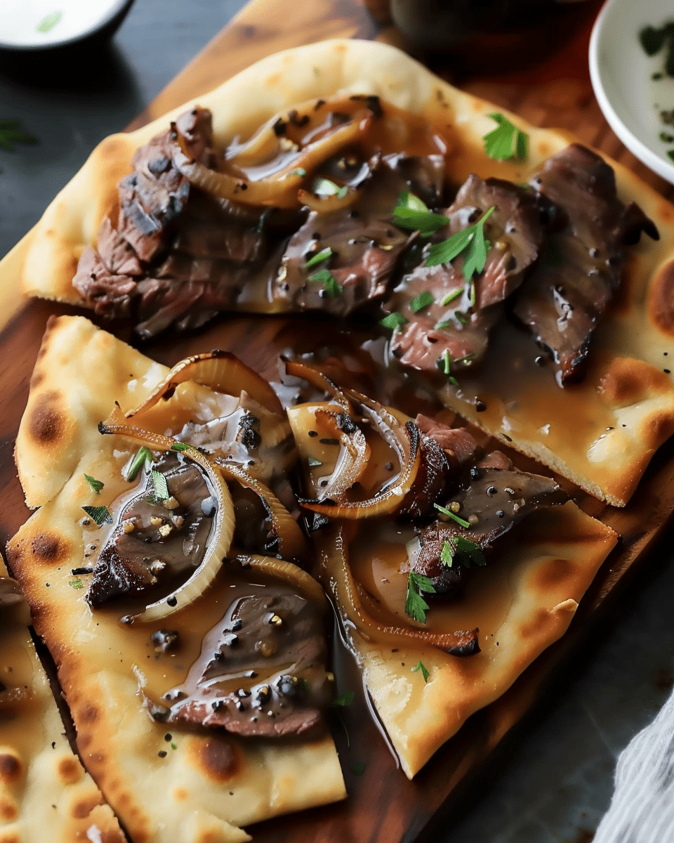 Steak and Caramelized Onion Flatbreads Recipe