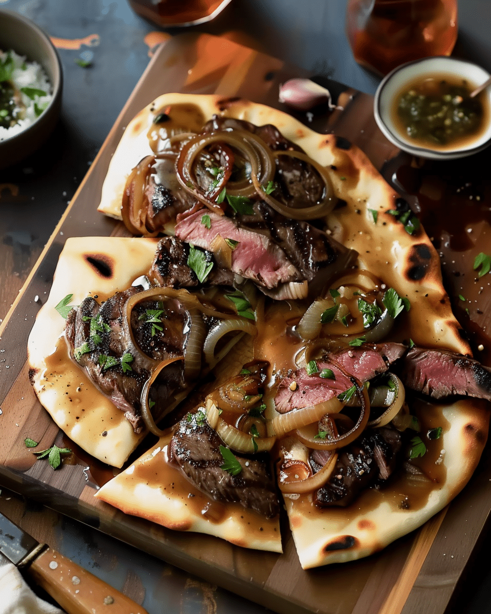 Steak and Caramelized Onion Flatbreads Recipe