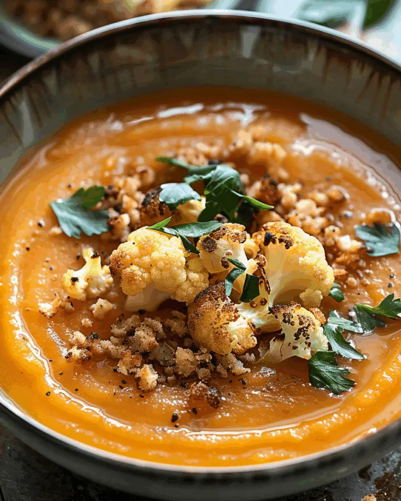Sweet Potato Soup with Roasted Cauliflower Crumbles