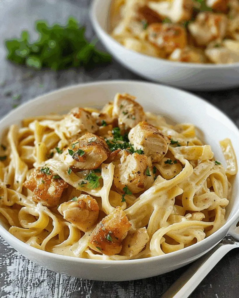 Creamy Fettuccine with Chicken Bites