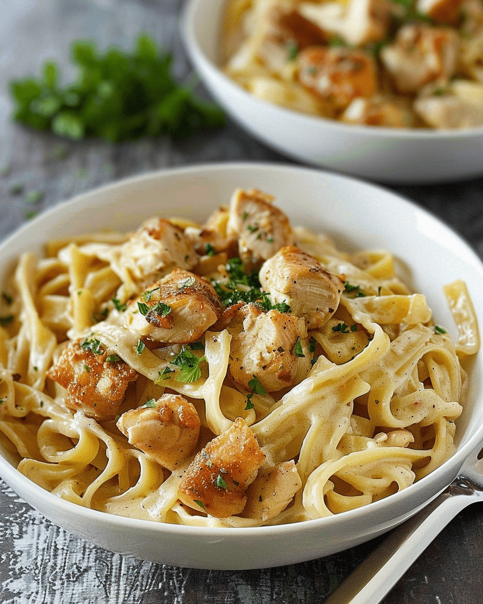 Creamy Fettuccine with Chicken Bites