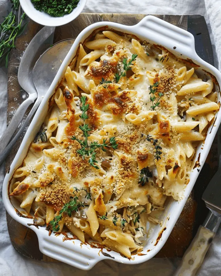 Creamy French Onion Chicken Pasta Bake