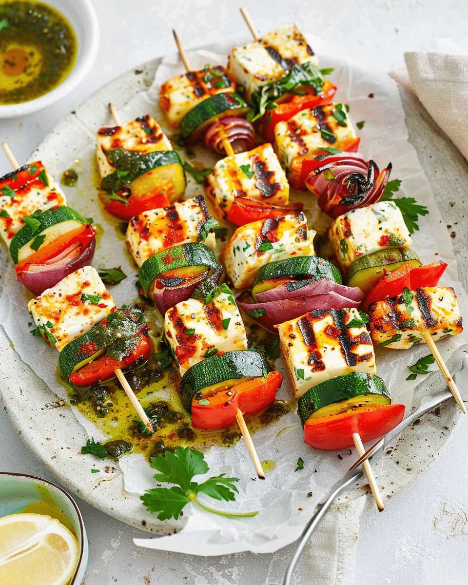 Easy Spicy Haloumi & Veggie Skewers