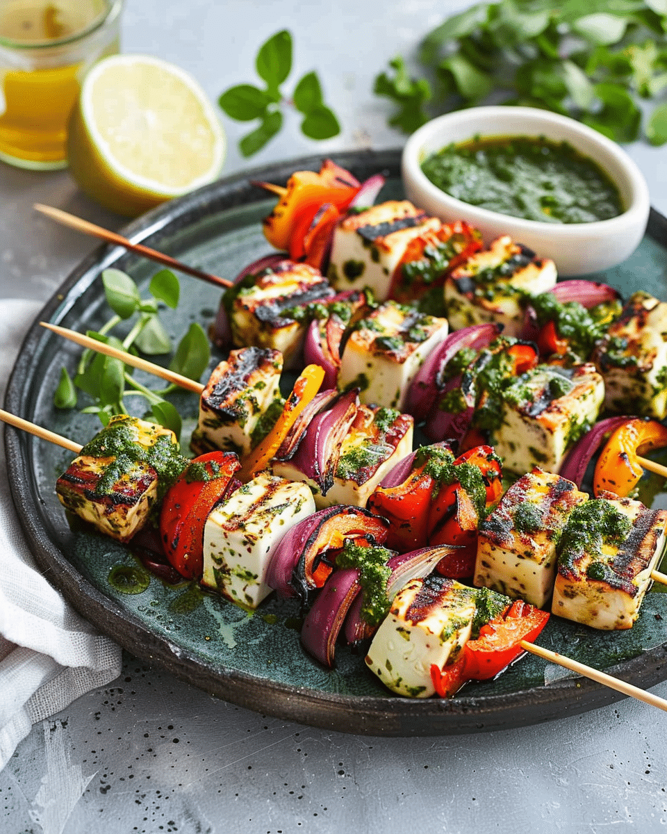 Easy Spicy Haloumi & Veggie Skewers