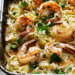 Easy Creamy Garlic Prawn Pasta Bake