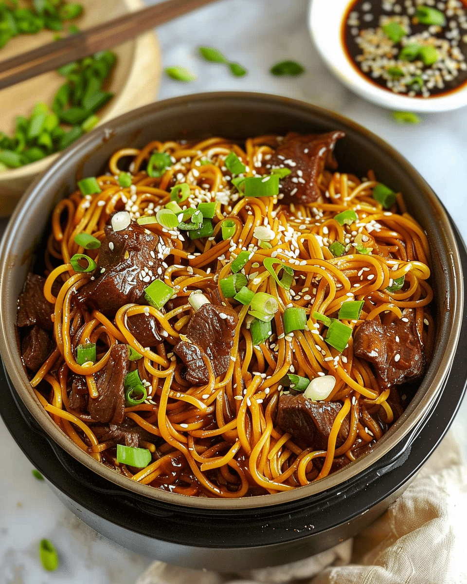 Slow Cooker Honey Garlic Beef Noodles