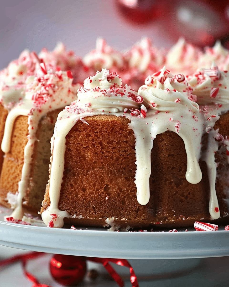 Peppermint Pound Cake with Cream Cheese Peppermint Bark Frosting