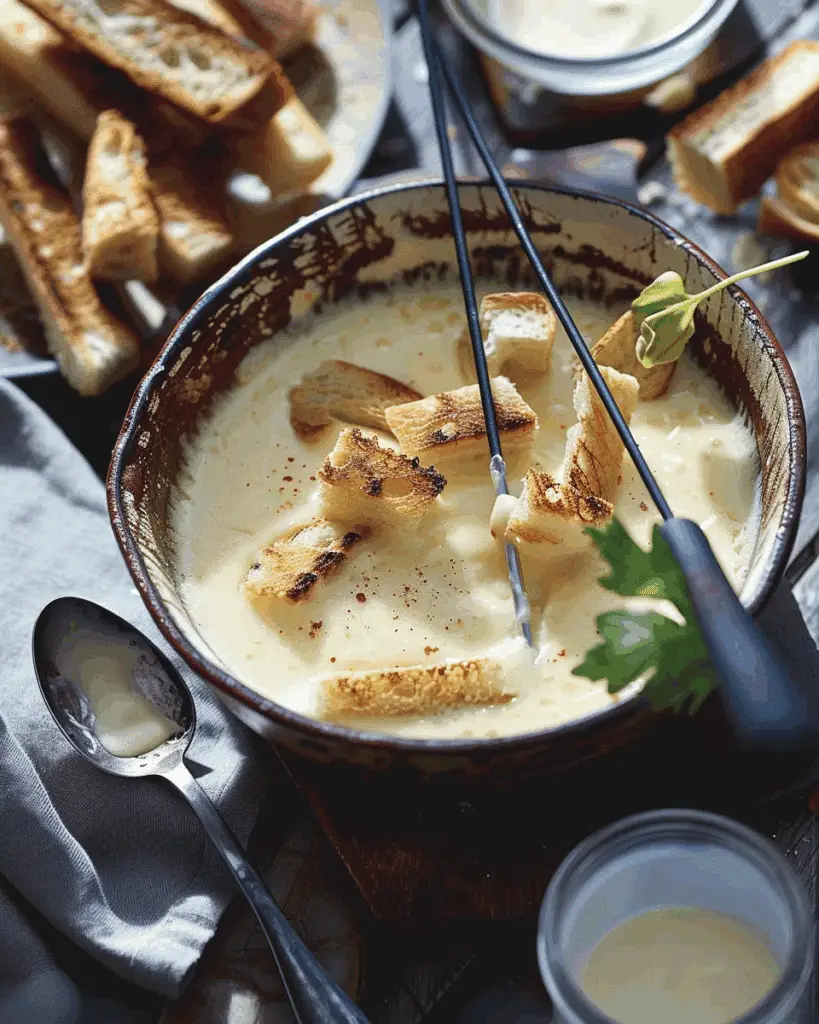 Simple Cheese Fondue with Bread Sticks