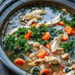 Slow Cooker Chicken, White Bean, and Kale Soup with Parmesan Shavings