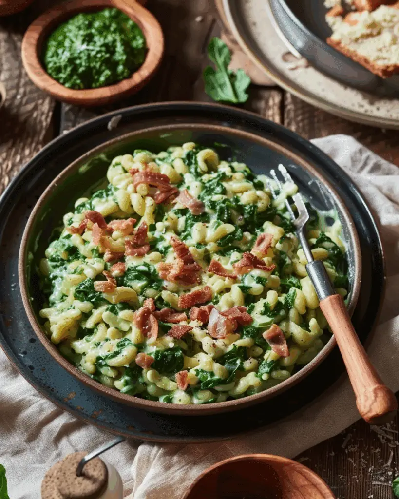 Spinach Spaetzle with Cream and Speck