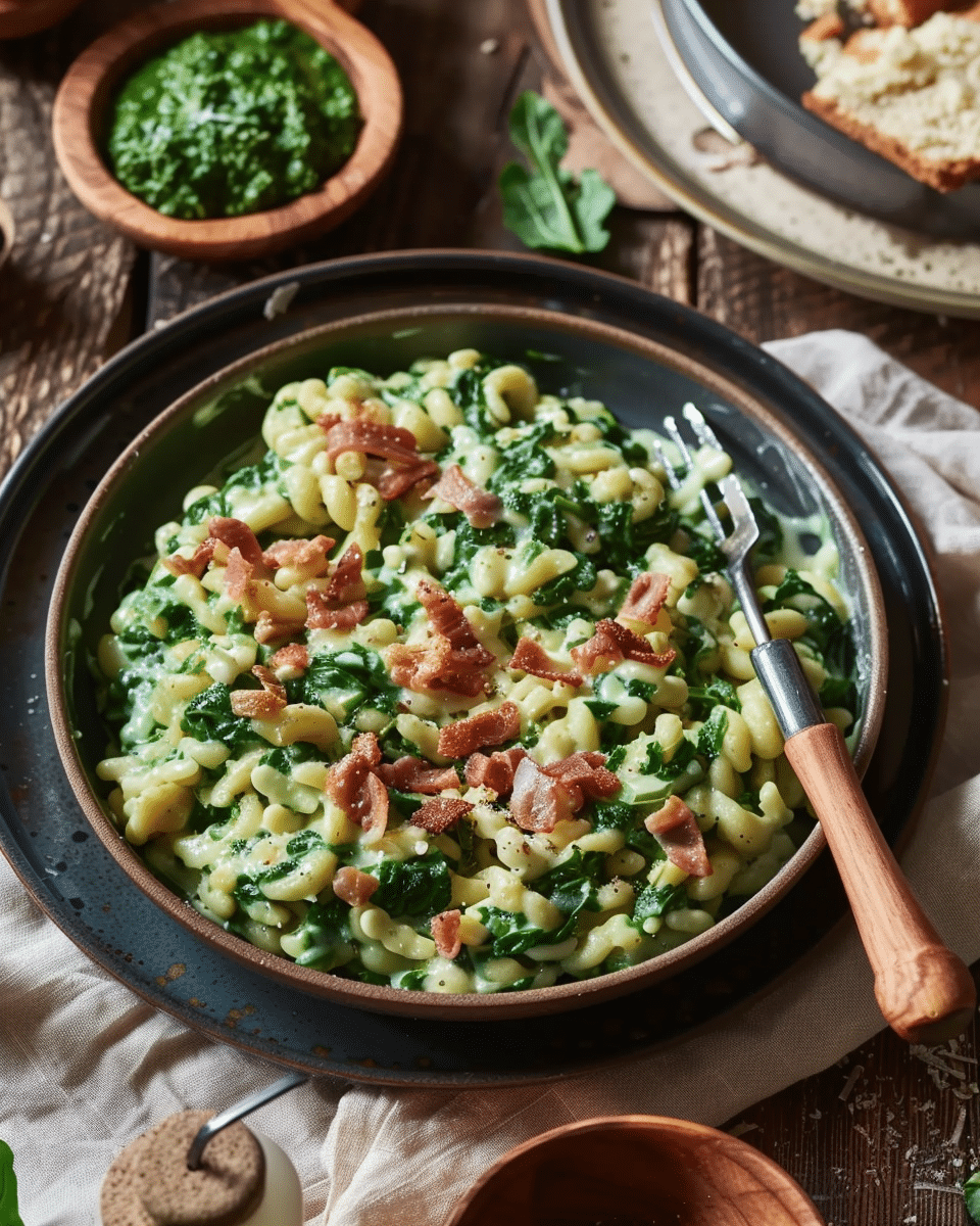 Spinach Spaetzle with Cream and Speck