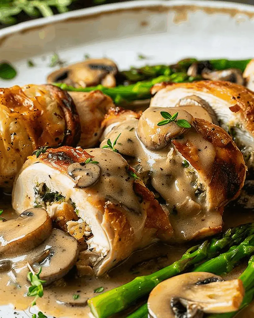 Stuffed Chicken Involtini with Mushroom Gravy
