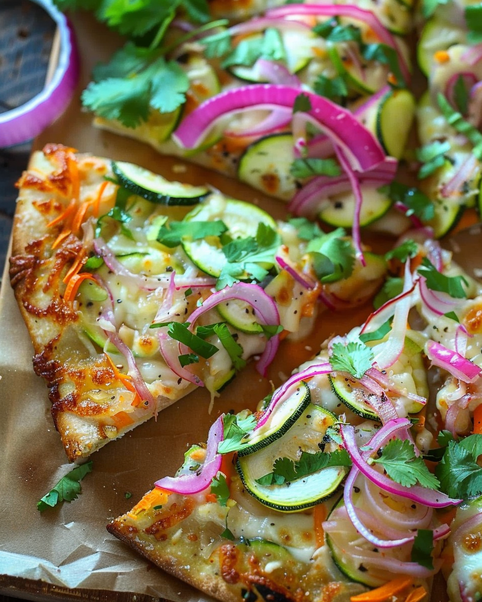 Thai Pizza with Zucchini and Pickled Onions