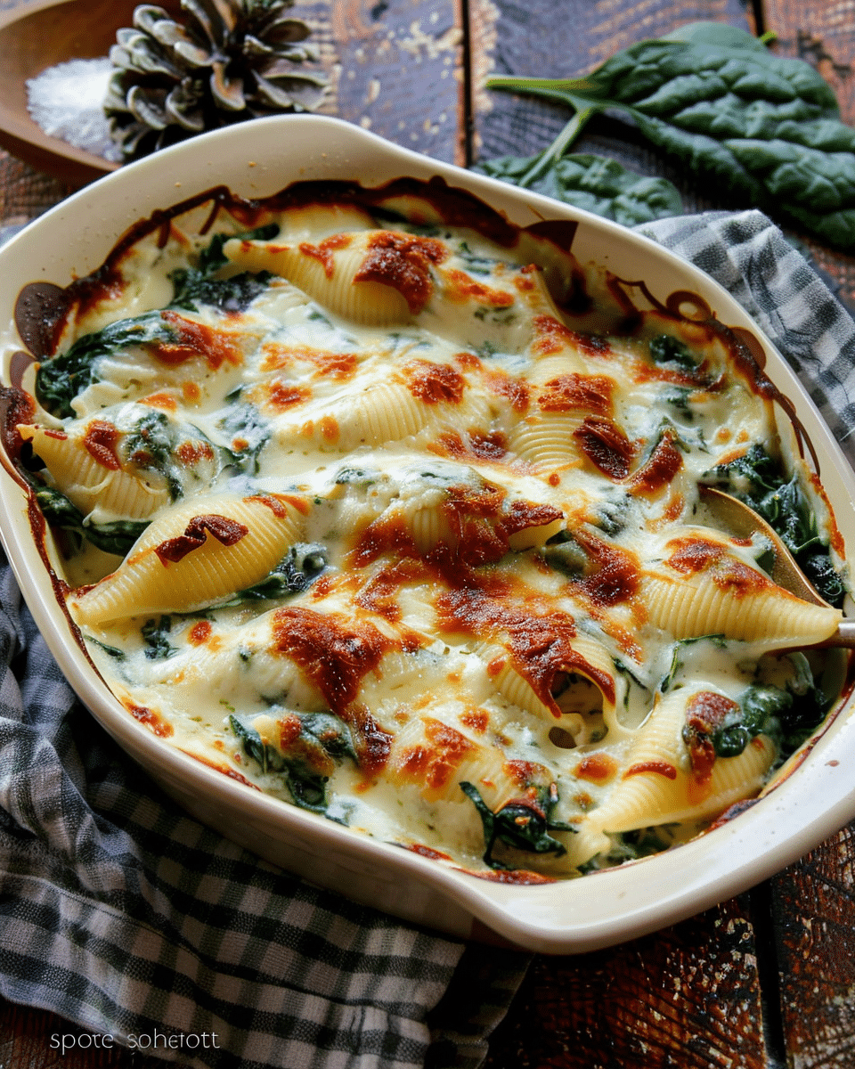 Boursin-Stuffed Shells in Creamed Spinach Sauce