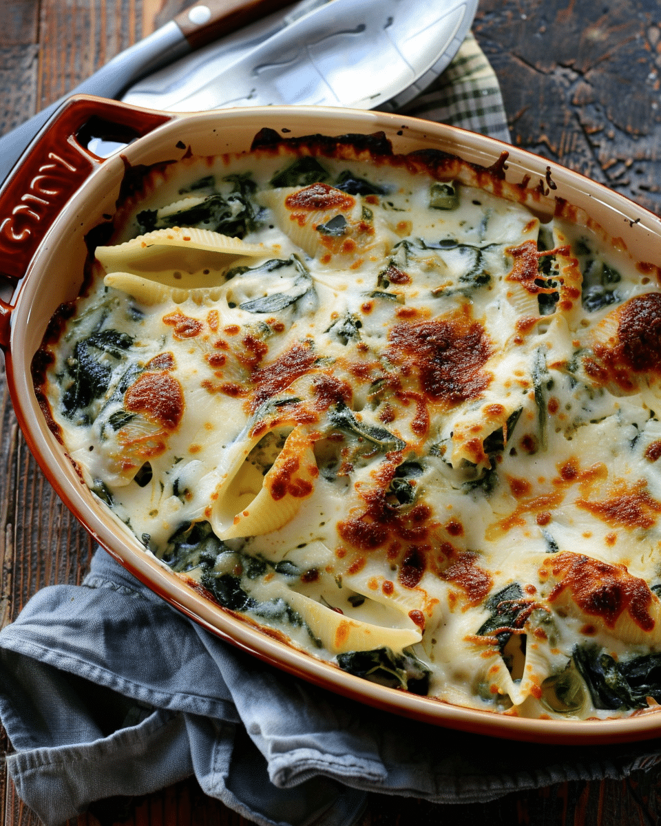 Boursin-Stuffed Shells in Creamed Spinach Sauce