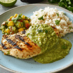 Chicken with Creamy Poblano, Tomatillo, and Avocado Sauce