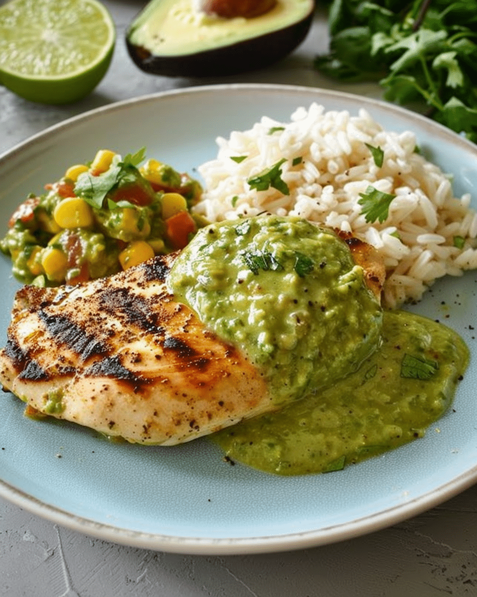 Chicken with Creamy Poblano, Tomatillo, and Avocado Sauce