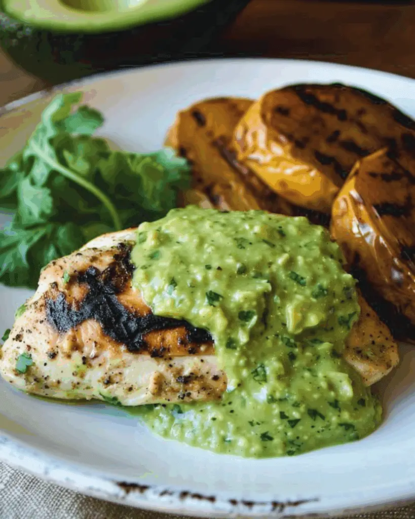 Chicken with Creamy Poblano, Tomatillo, and Avocado Sauce