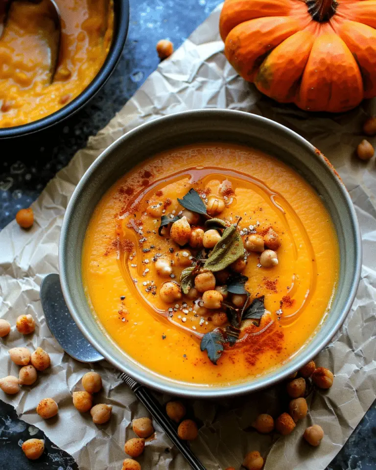 Roasted Hokkaido Pumpkin Bisque with Curry Toasted Chick Peas