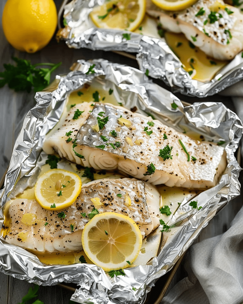 Grilled Cod in Foil with Lemon Butter Sauce