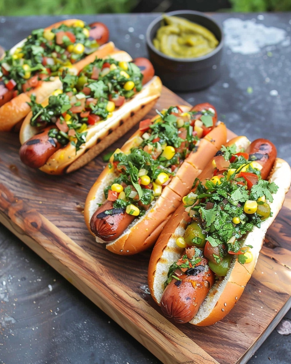 Grilled Hot Dogs with Chimichurri