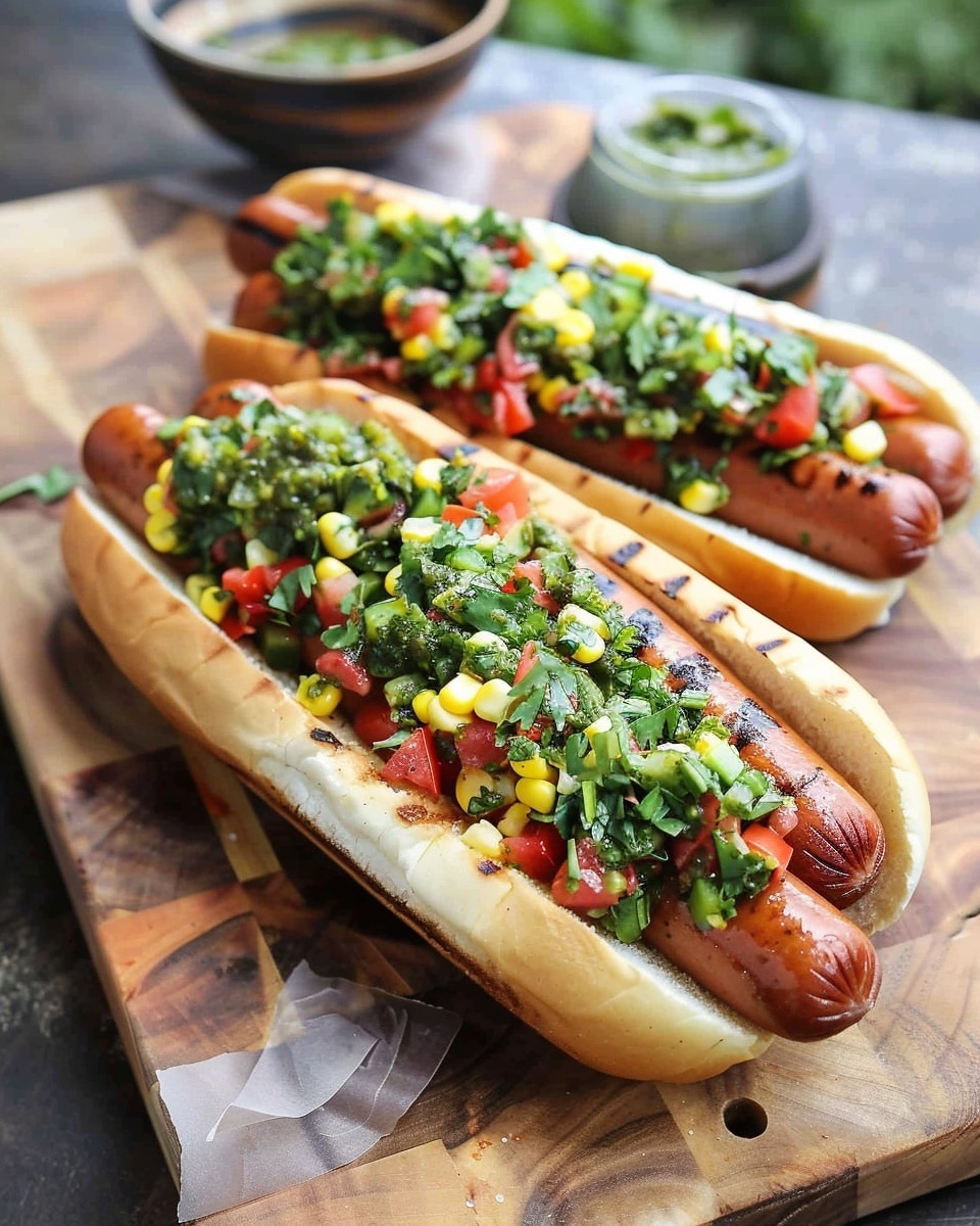 Grilled Hot Dogs with Chimichurri