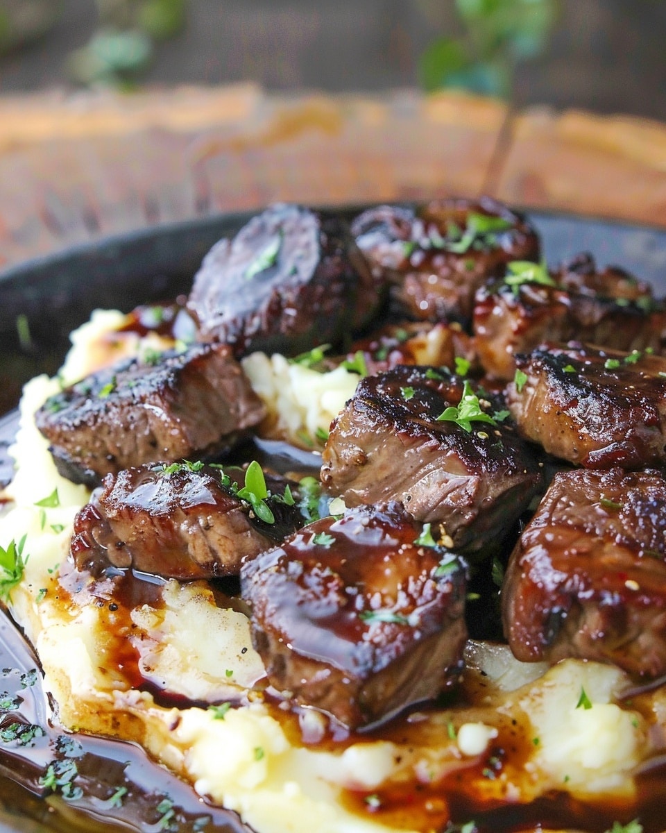 Steak Bites with Mashed Potatoes