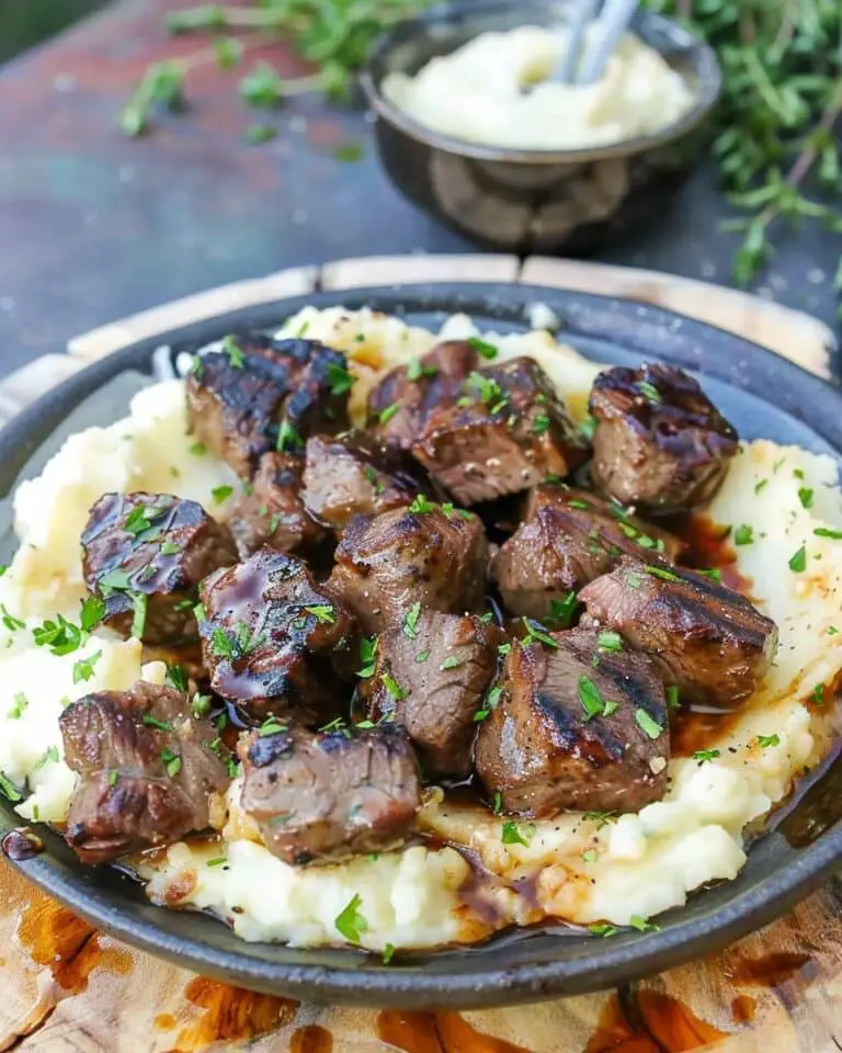 Steak Bites with Mashed Potatoes