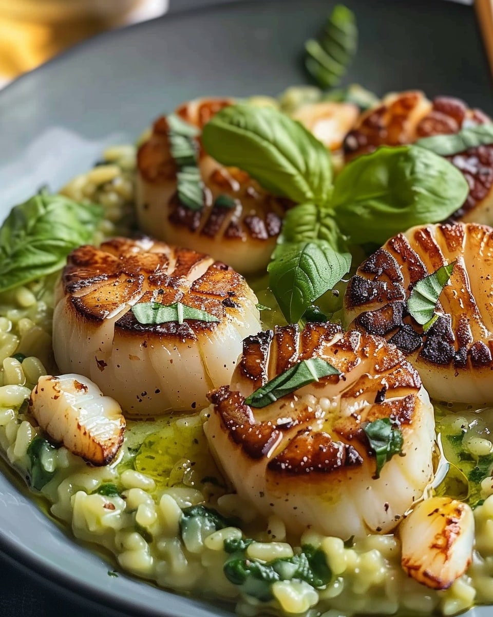 Creamy Basil Risotto with Seared Sea Scallops Recipe