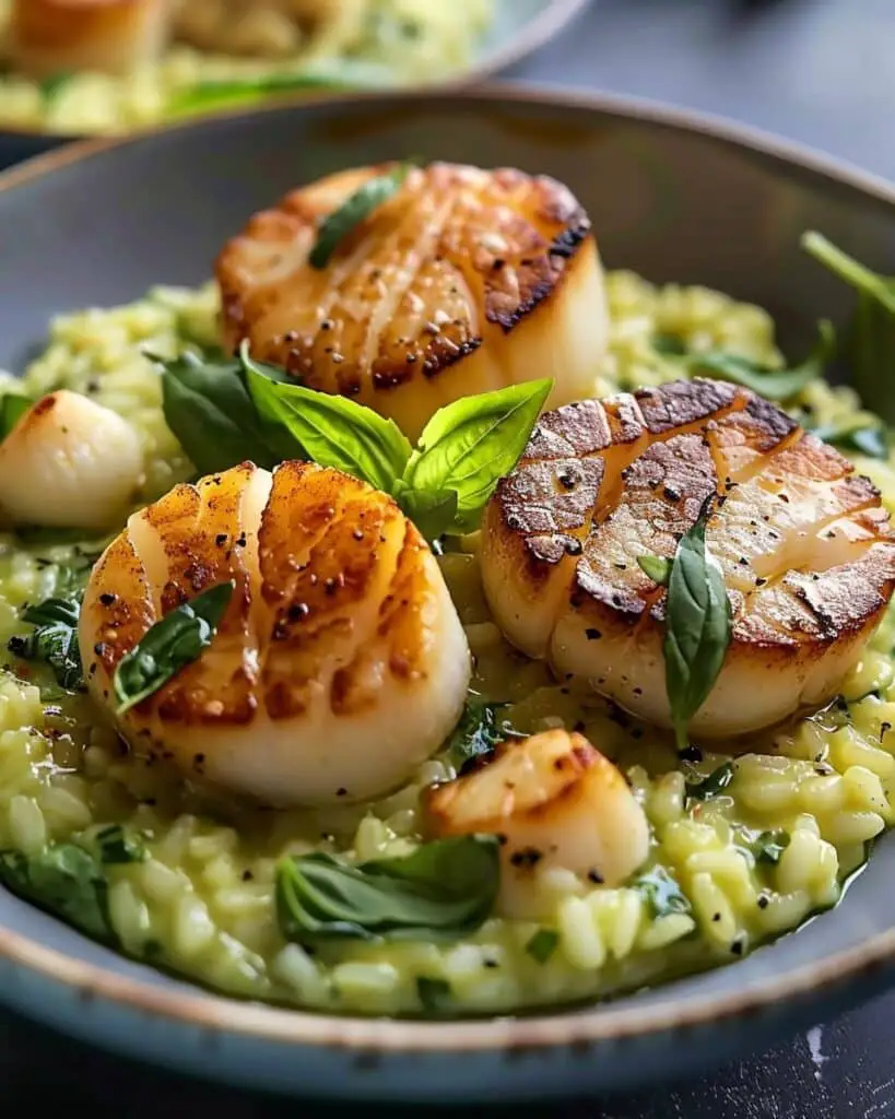 Creamy Basil Risotto with Seared Sea Scallops Recipe