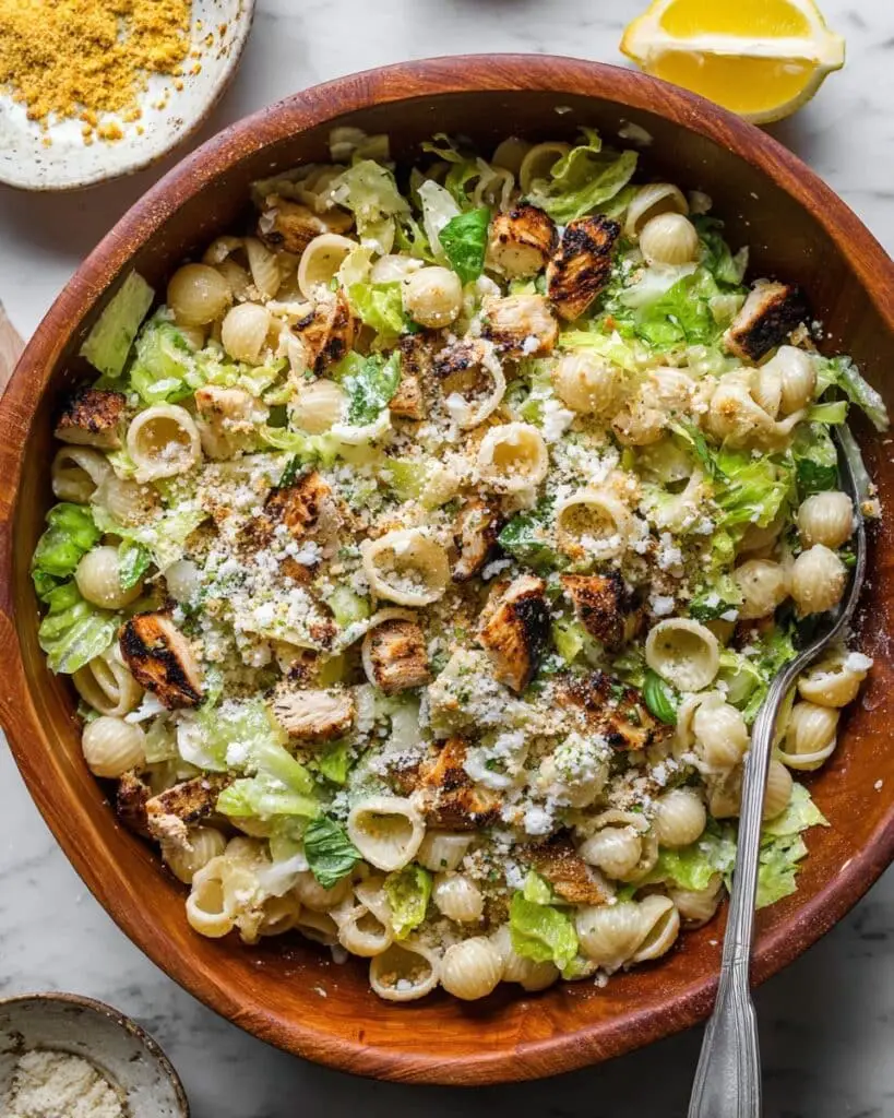 Pesto Chicken Caesar Pasta Salad