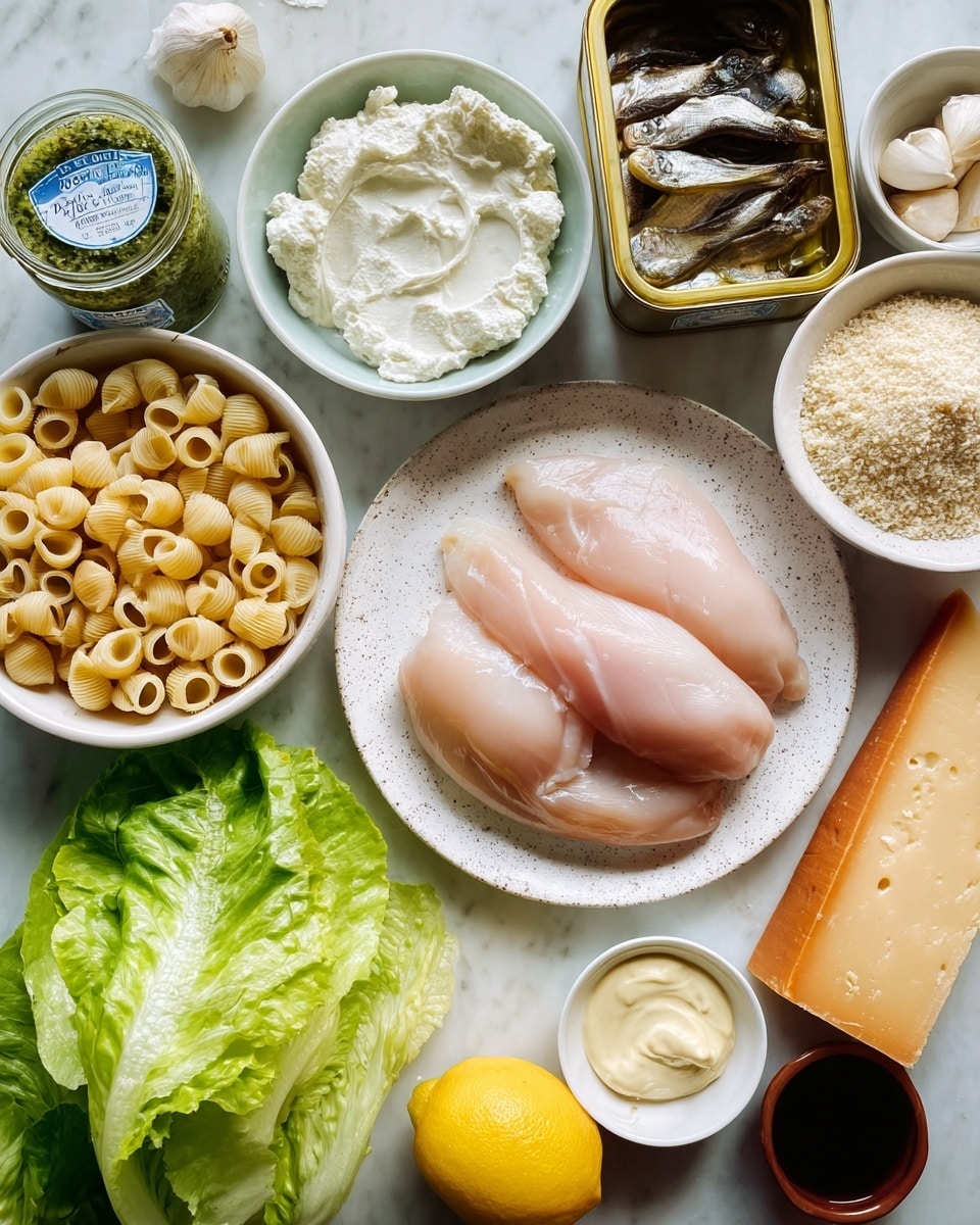 Pesto Chicken Caesar Pasta Salad