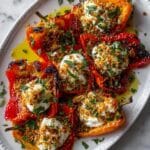 Grilled Marinated Peppers with Burrata and Breadcrumbs