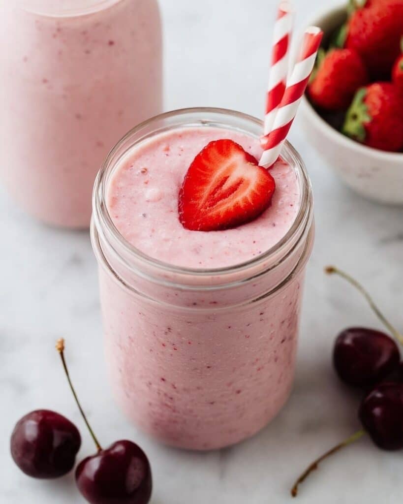 5-Minute Strawberry Cherry Smoothie with Greek Yogurt