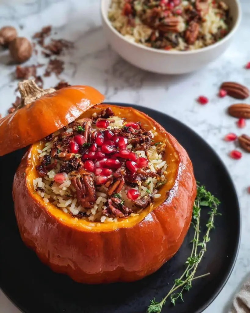 Stuffed Pumpkin with Mushroom Rice and Cranberries