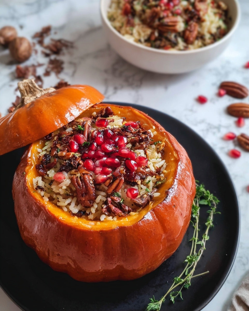 Stuffed Pumpkin with Mushroom Rice and Cranberries
