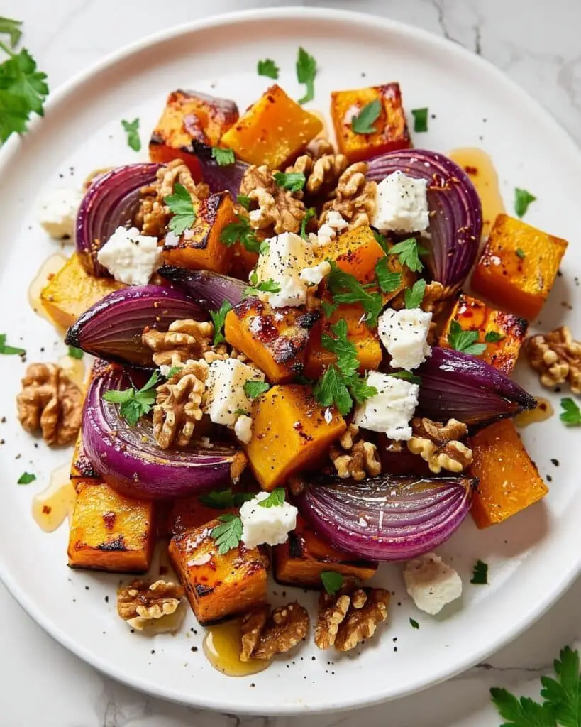 Hot Honey Pumpkin with Red Onion, Feta & Walnuts