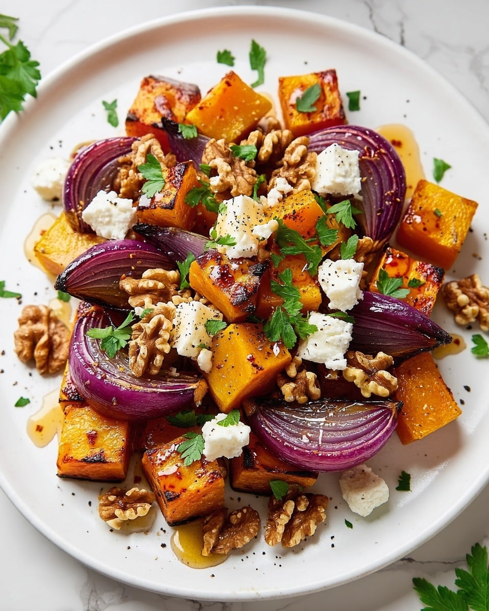 Hot Honey Pumpkin with Red Onion, Feta & Walnuts