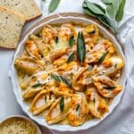 Pumpkin & Gouda Stuffed Shells With Brown Butter & Sage Alfredo Sauce