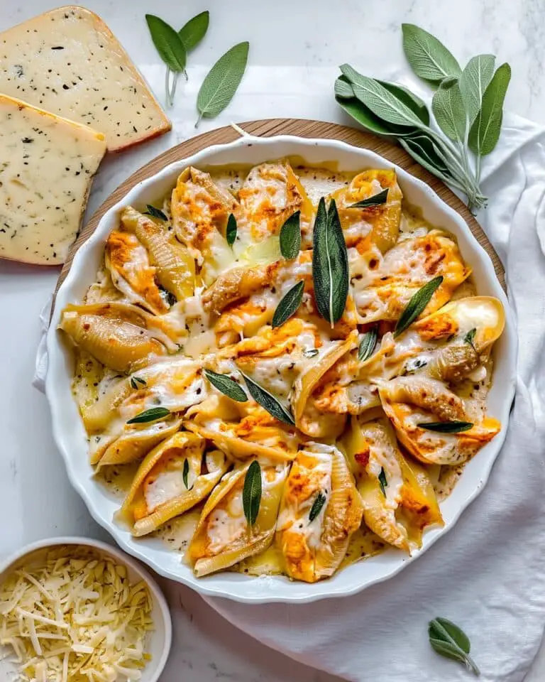 Pumpkin & Gouda Stuffed Shells With Brown Butter & Sage Alfredo Sauce