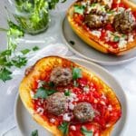 Sundried Tomato Meatballs & Spaghetti Squash Feta Boats