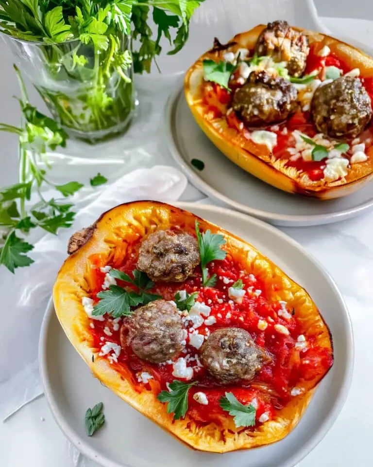 Sundried Tomato Meatballs & Spaghetti Squash Feta Boats